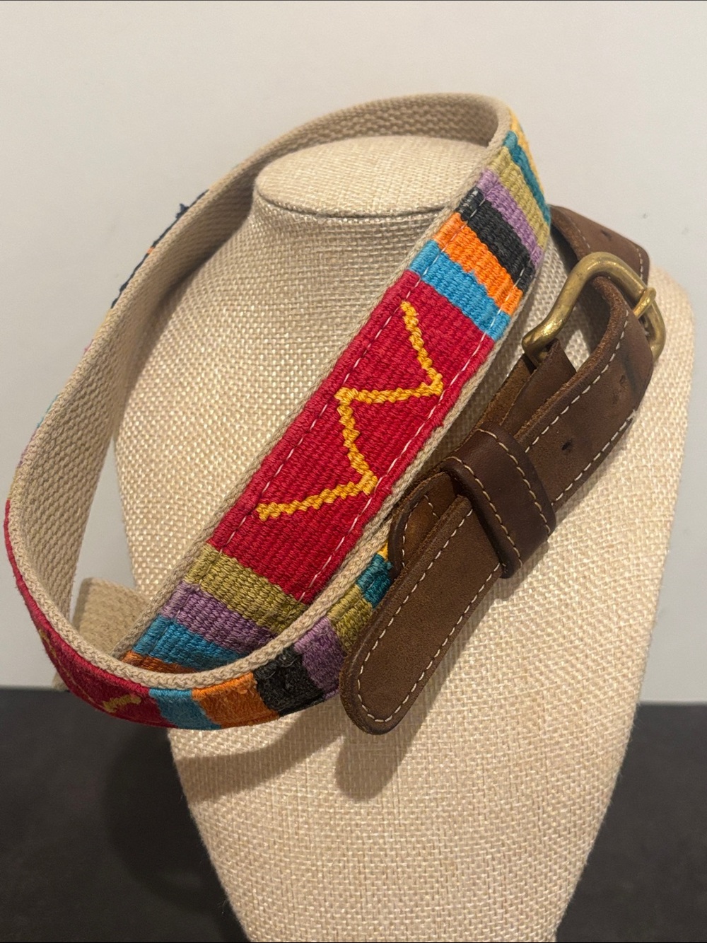 Vintage Woven Fabric Leather Belt - Multi Color Southwestern Aztec Sz L / 40”